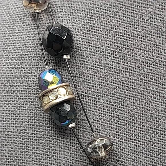 Chico's Black Wire Two Strand Bead Rhinestone Necklace, AB Beads, 19 Inches - Picture 5 of 10